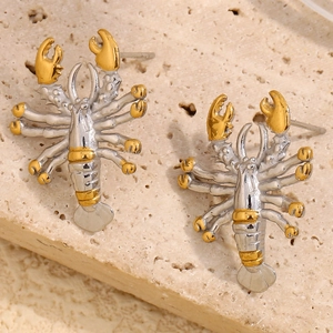 Lobster Stud Earrings Stainless Steel 18K Gold Plated Bicolour Creative Animal Shape Niche Fashion Jewelry For Women
