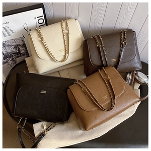 Quilted PU leather chain bags in beige, dark brown, black, and khaki colors