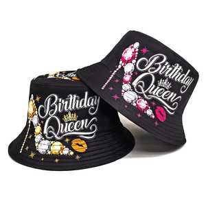 Bucket Hat Polyester Birthday Queen Druck Strass High Heels Sonnenschutz Outdoor Wendbar Für Damen