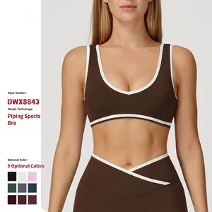Soutien-Gorge de Sport Color Block pour Femmes Larges Bretelles Antichoc Yoga Débardeur Haute Élasticité Nylon Élasthanne Fitness