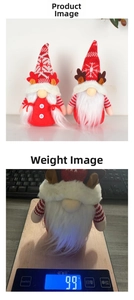 Detail view of red knitted Christmas gnome weights approximately ninety-nine grams