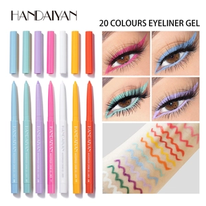20-kleuren waterbestendige eyeliner gel pen set met romige textuur en diverse kleurmonsters