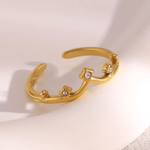 18K gold plated crown ring with sparkling crystals and adjustable open band design