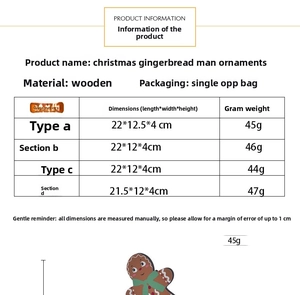 Detailed view of four types of wooden gingerbread man tabletop Christmas decorations