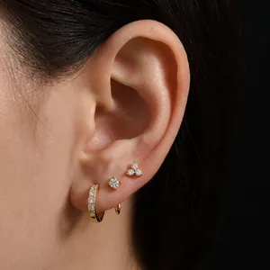 S925 sterling silver turquoise 3-piece earring set with gold finish and zircon stones