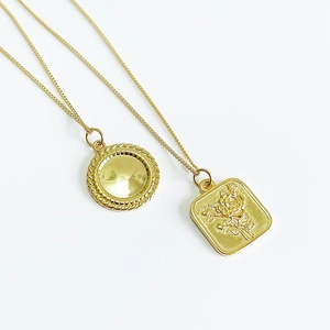 925 sterling silver gold relief necklace with rose square and round woven pendants
