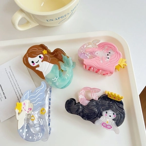 Cartoon Mermaid Acetate Hair Claw Clip For Women Cute Shark Hair Clips Colorful Fish Tail Hair Grips Large Hair Accessories