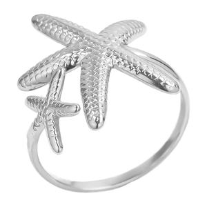 Detailed close-up of textured silver starfish pattern on the 304 stainless steel ring