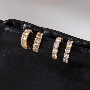 Luxurious 18k gold plated titanium steel earrings with rectangular and round cubic zirconia
