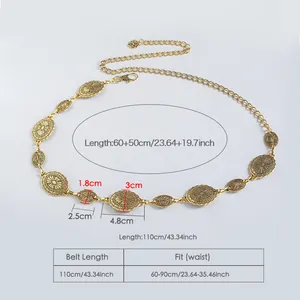 Size guide for bohemian waist chain with detailed measurements in cm and inches
