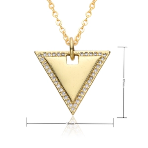 Detail showing dimensions of 17mm x 19mm for the gold heart pendant with zircon stones