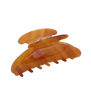 Brown tortoise shell acetate hair claw clip with Barrette la France engraving for women