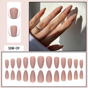 Matte nude pink almond-shaped press-on nails set with 24 pieces for a natural manicure