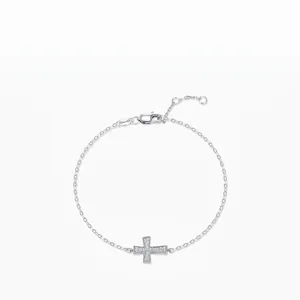 925 Sterling Silver Moissanite Cross Bracelet For Women D Color VVS1 Simple Elegant Minimalist Dainty Jewelry