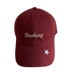 Burgundy cotton baseball cap with Dashing embroidery and checkered star patch decoration