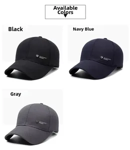 Three classic colors of men's casual baseball caps with embroidered side shield logo