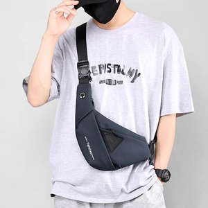 Detail of waterproof crossbody chest bag with adjustable strap and headphone jack hole