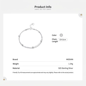 Minimalist S925 sterling silver double layer bead bracelet with 15+2cm adjustable chain