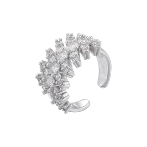 Macro shot of silver-tone open ring featuring dense pavé setting with sparkling cubic zirconia