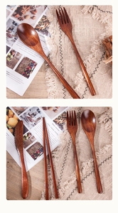 Detailed view of handmade Phoebe zhennan wooden cutlery set with clear grain texture