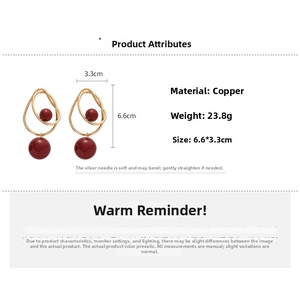 Detail specifications of red bead earrings with gold twisted wire and silver needles
