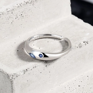 Minimalist S925 silver open ring featuring oval and round blue sapphire gemstones