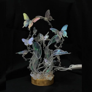 DIY butterfly crystal night light with wooden base and glowing wings for bedroom decor