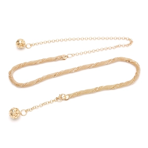 Golden woven metal waist chain with hollow round ball pendants for women's dresses