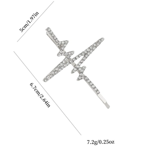 Sparkling rhinestone heartbeat hair clip in silver finish with size and weight specs