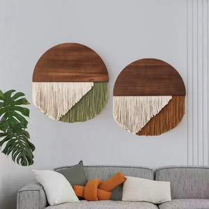 Bohemian woven macrame wall hanging set with wooden boards and tassels for home decor