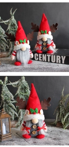 Detail of Christmas gnomes with reindeer antlers and red hats for festive decor