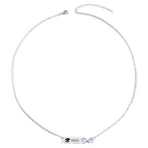 Silver 2024 graduation necklace featuring an infinity symbol and engraved pendant