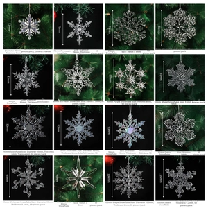 Detailed grid of crystal acrylic snowflakes with diameter and thickness specifications