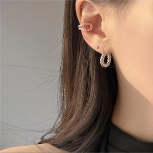 925 sterling silver twisted rope hoop earrings and ear cuff set worn by model