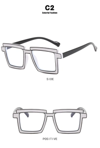 2D cartoon style square TR90 glasses frame with black and white color contrast