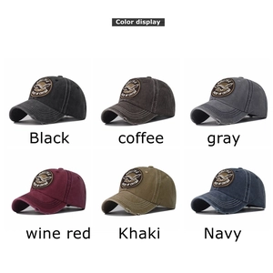Washed cotton baseball cap with eagle embroidery patch available in six vintage colors