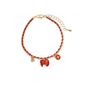 18k gold plated red string bracelet with lucky money bag charm and zircon stones