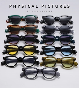 Collection of oval leopard print sunglasses in multiple colors with rivet details
