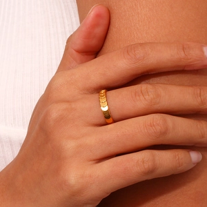 Fashionable 18K gold plated stainless steel ring with a unique fish scale texture design
