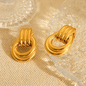 Intertwined Geometric Stud Earrings Stainless Steel 18K Gold Plated Woven Circle Elegant Jewelry For Women