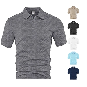 Men Polo Shirt Short Sleeve Jacquard Geometric Texture Breathable Polyester Casual Summer Lapel Top