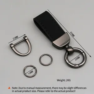 Gunmetal zinc alloy car keychain set with black leather strap and D-ring shackle