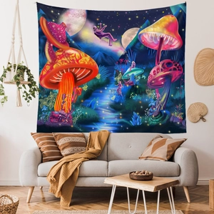 Wall tapestry with mushrooms, astronaut and starry sky for home living room decor