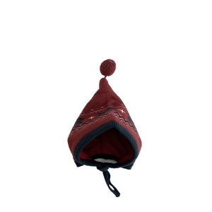 Cute red knitted baby elf hat with star patterns and earflaps for winter warmth