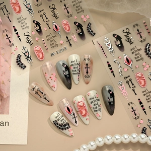 Gothic Halloween Nagelaufkleber Roter Augapfel Kreuz Schlüssel Silber Heißprägung Y2K Süß Cool Nagel Decals Für Damen DIY Dekoration