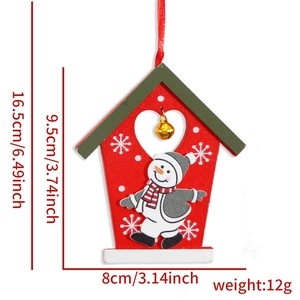Christmas wooden cabin ornament with snowman design and dimensions 16.5x8cm
