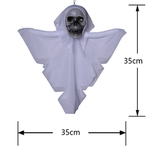 Scary white Halloween hanging ghost with skull head for party decor, 35cm x 35cm size