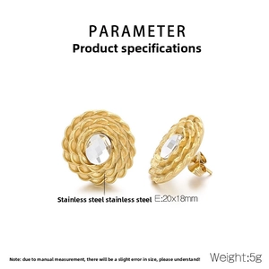 Detail of gold petal earrings with crystal inlay and precise 20x18mm dimensions