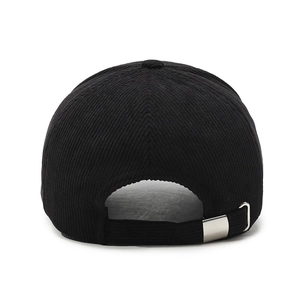 Casquette de baseball en velours côtelé noir avec boucle métallique réglable