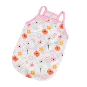 Summer pet vest for cats and dogs featuring a floral mesh pattern with pink piping detail